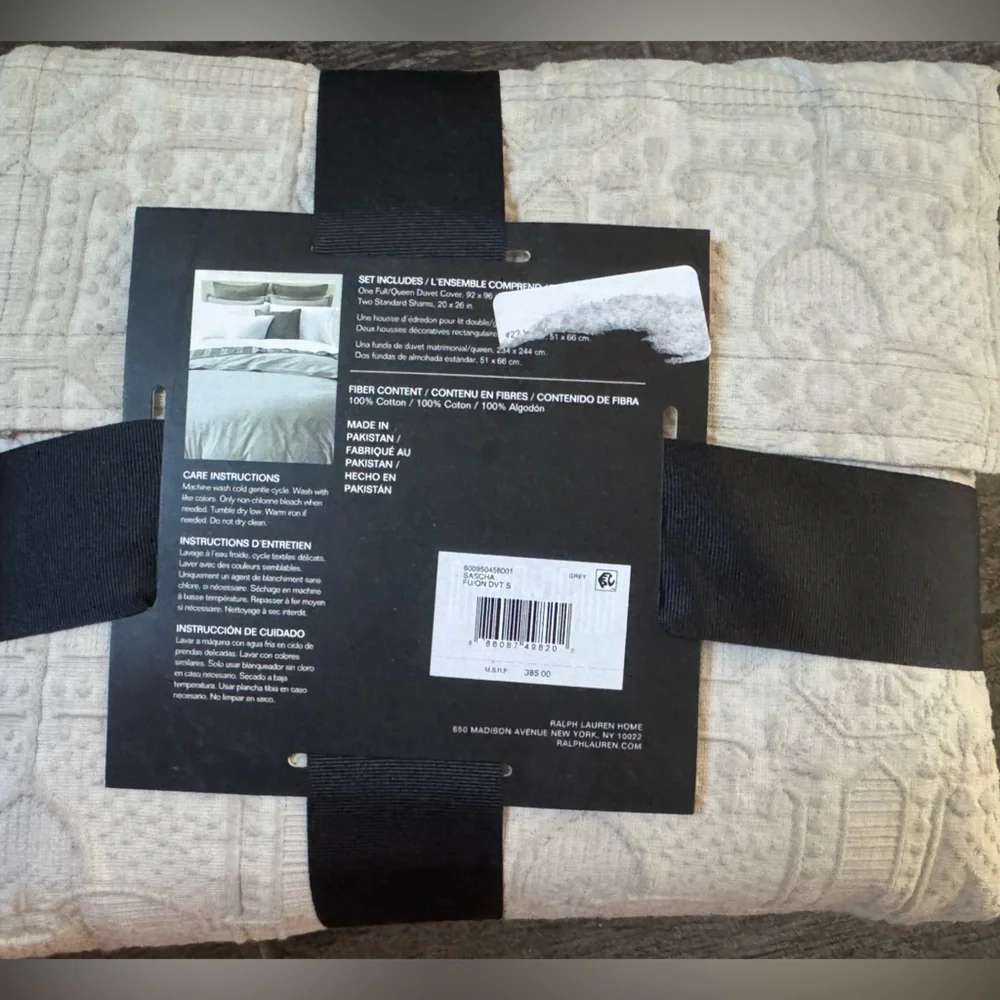 Ralph Lauren GREY Sascha Textured Medallion Bedding‎ Duvet Cover Set Full Queen